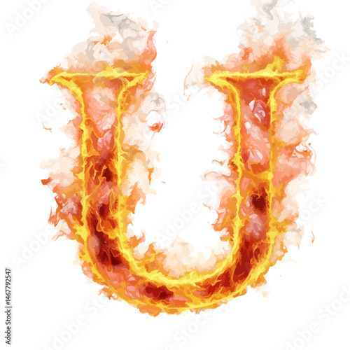 Dynamic Uppercase Letter U Rendered in Intense Flames with Detailed Texture