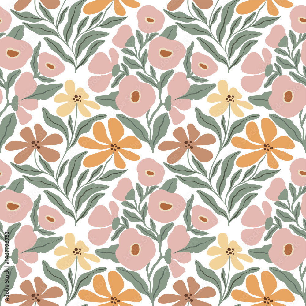 custom made wallpaper toronto digitalSeamless floral pattern with delicate hand-drawn modern flowers. Vintage pastel color palette. Ideal for fabric, wallpaper, stationery, and surface design.