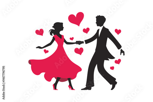 Romantic Dance Silhouette with Hearts