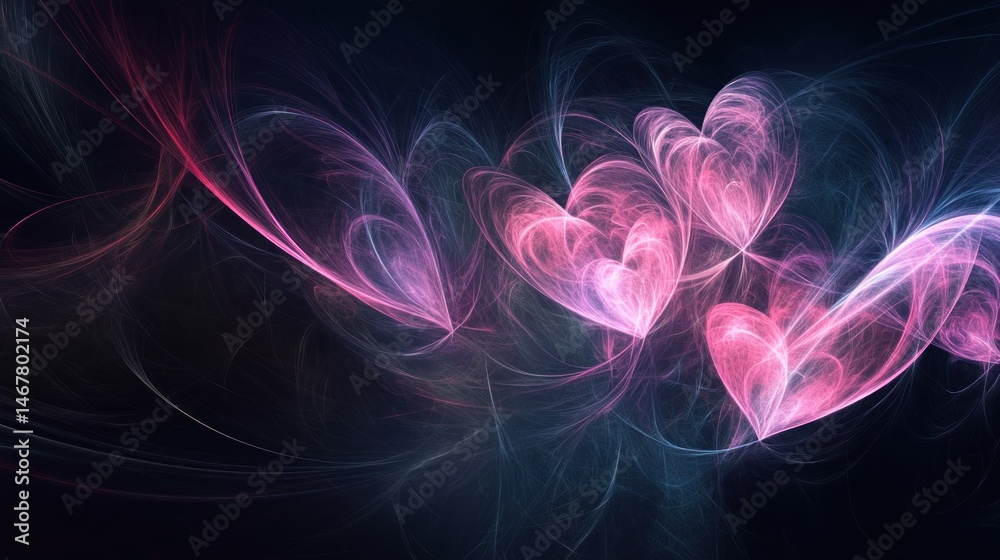Abstract love, luminous heart shapes on a dark gradient backdrop Abstract love, luminous heart shapes on a dark gradient backdrop