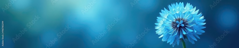 Obraz premium Abstract blue dandelion, swirling petals, soft focus, vibrant color, background, surreal