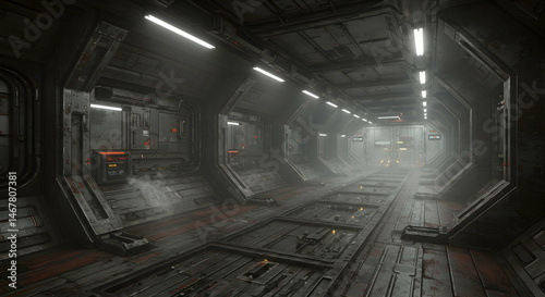 Futuristic Sci-Fi Corridor with Industrial Design and Lighting Effects