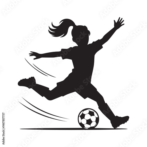 A Female Soccer Player Kicking the Ball