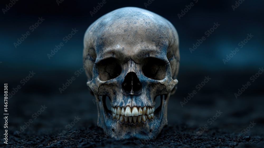 Fototapeta premium A skull is shown in a dark background