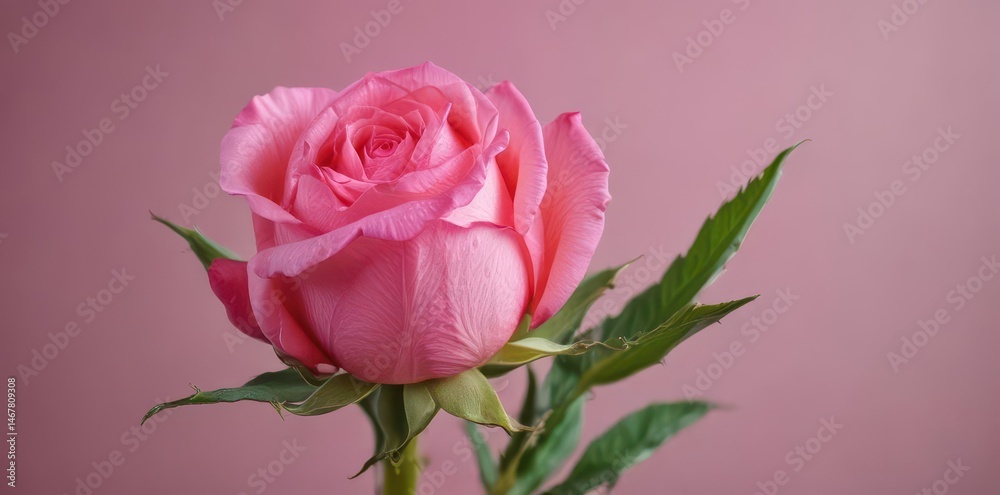 A tightly furled pink rosebud on a vibrant green stem , petals, delicate, nature A tightly furled pink rosebud on a vibrant green stem , petals, delicate, nature