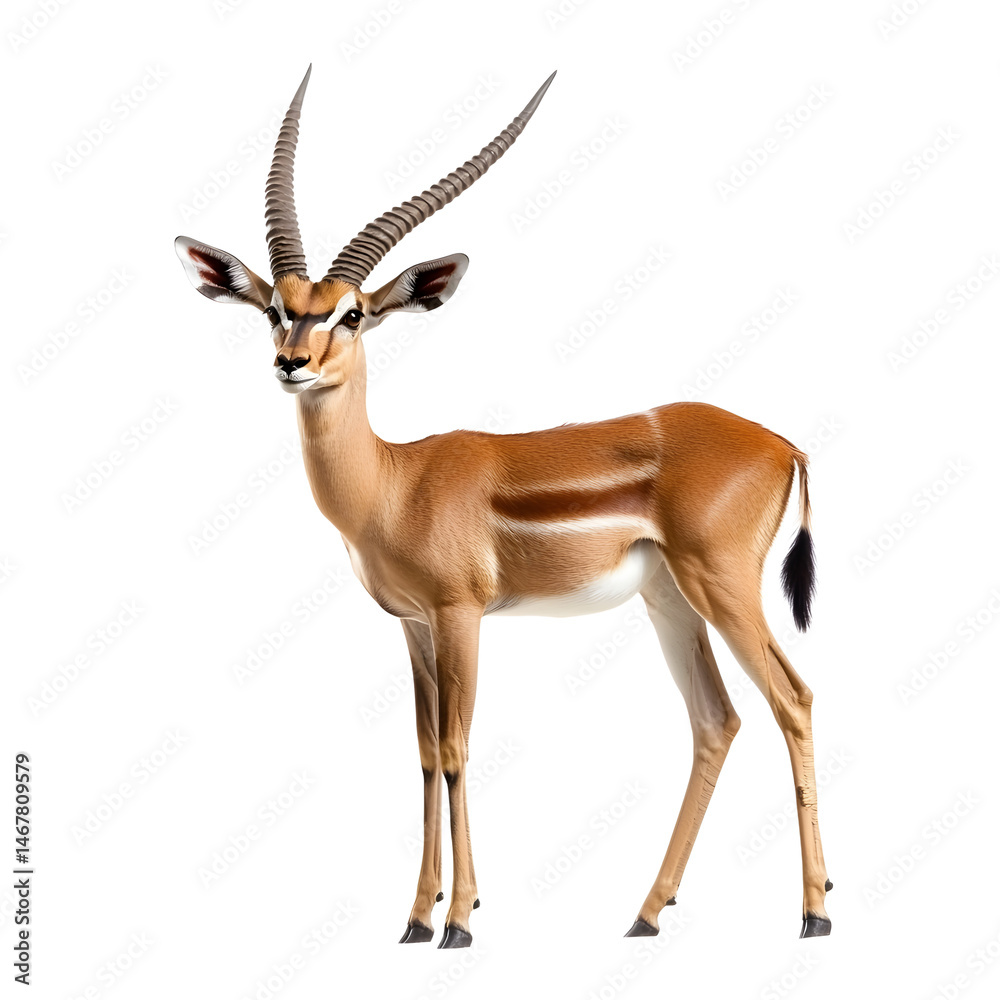 Fototapeta premium Detailed illustration of a springbok antelope, isolated on black.