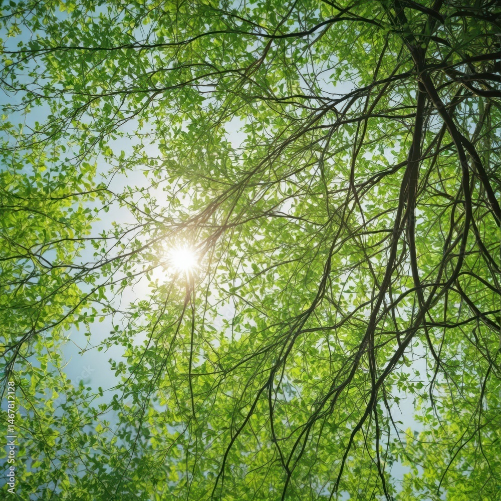 Fototapeta premium Impenetrable green tangle, sunlight barely penetrates, woodland, lush, hidden