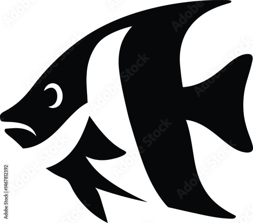 Elegant Black and White Silhouette of a Fish, Classy Fish Design Graphic