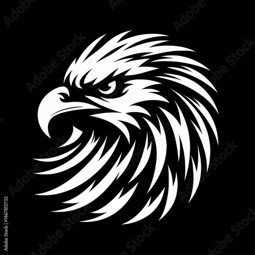 Eagle head vector illustration of a wild bird with a strong beak, suitable as a tattoo design or a powerful animal symbol