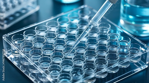 Scientific Research Pipette Dropping Liquid Into Multiwell Plate For Experimentation