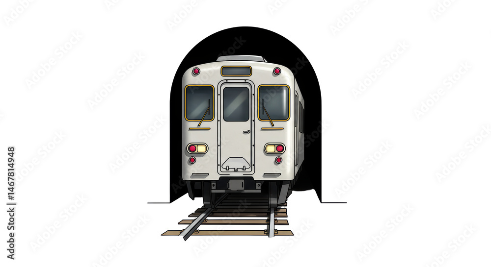 Isolated Subway Train Emerging from Tunnel Front View Isolated Subway Train Emerging from Tunnel Front View