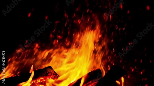 Slow Motion Sparkles from Fire on Black Background  