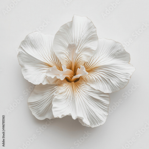 Iris flower soft white petals with bright yellow center intricate botanical elegance isolated on a white background