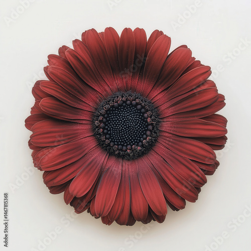 Daisy flower bold red petals with deep dark center vibrant botanical beauty isolated on a white background