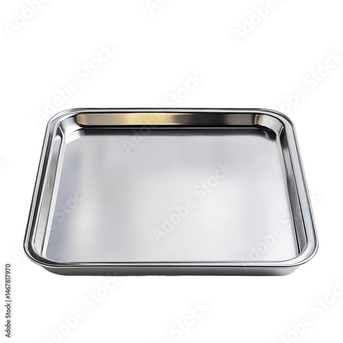 Serving food on a stainless steel tray kitchen product top down isolated on transparent background