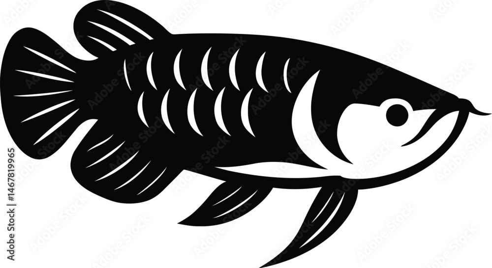 Fototapeta premium Vector Illustration of a Black and White Pangasius Fish, Pangasius Fish Silhouette Art