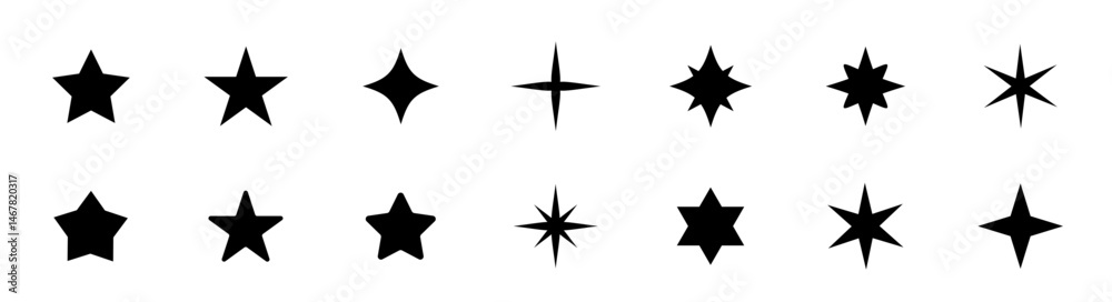 Stars icon collection. Different star shapes. Black stars icon set. Sparkle star icon set. Vector illustration Stars icon collection. Different star shapes. Black stars icon set. Sparkle star icon set. Vector illustration