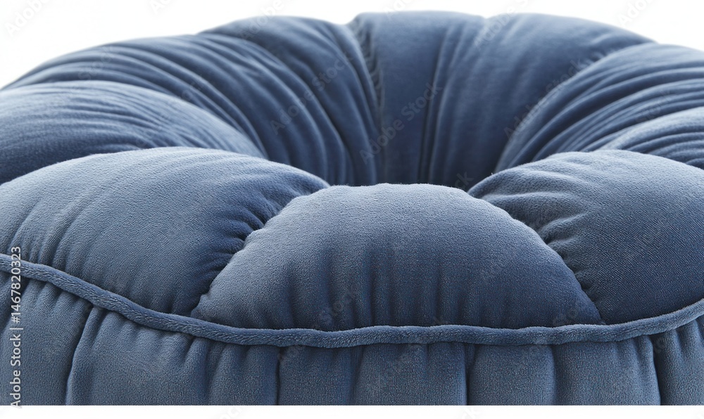 Fototapeta premium Blue velvet tufted ottoman, home decor, close-up