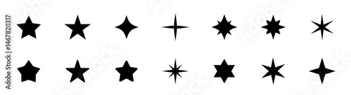 Stars icon collection. Different star shapes. Black stars icon set.  Sparkle star icon set. Vector illustration