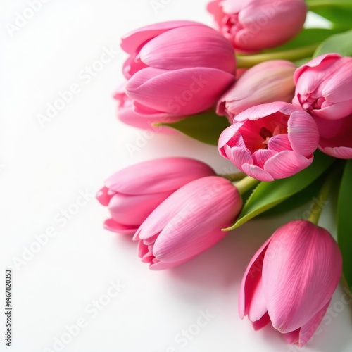 A cluster of pink tulips on pure white, soft focus , image, texture, pretty in pink