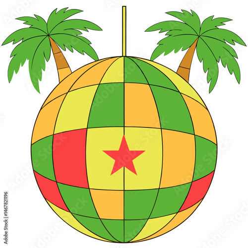 Tropical Getaway Patchwork Globe with Palm Trees and Star Design