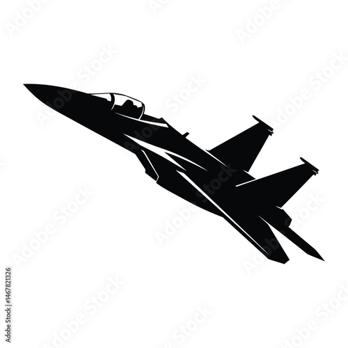Fighter aircraft silhouette, fighter plane black vector illustration
