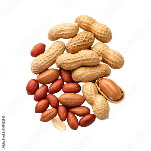 Close-up of assorted peanuts in shells and out Transparent background photo