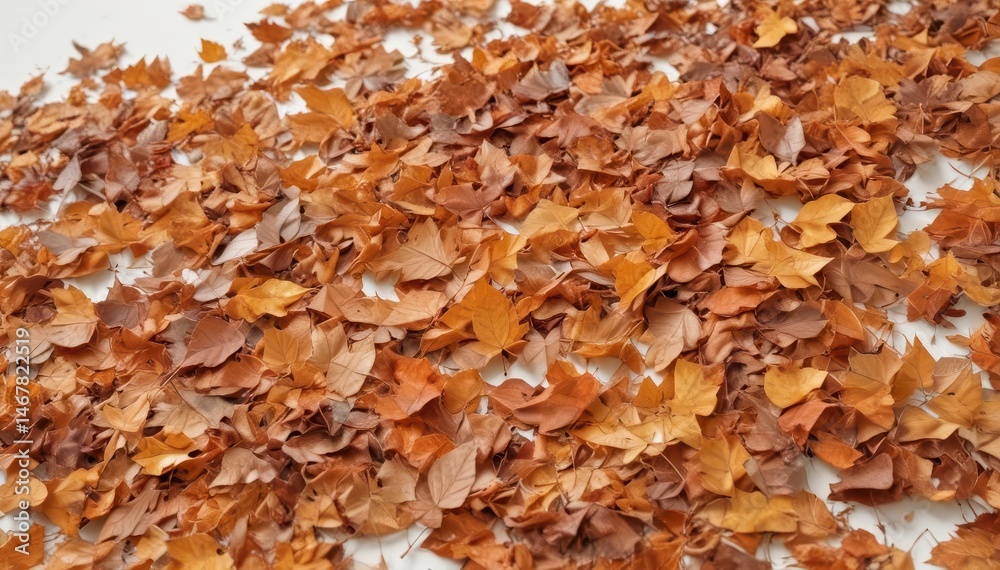 Crisp brown leaves piled high, stark white backdrop, ground, seasonal, heap Crisp brown leaves piled high, stark white backdrop, ground, seasonal, heap