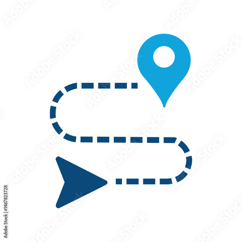 navigation route icon vector illustration with location pin and arrow, travel direction path symbol design