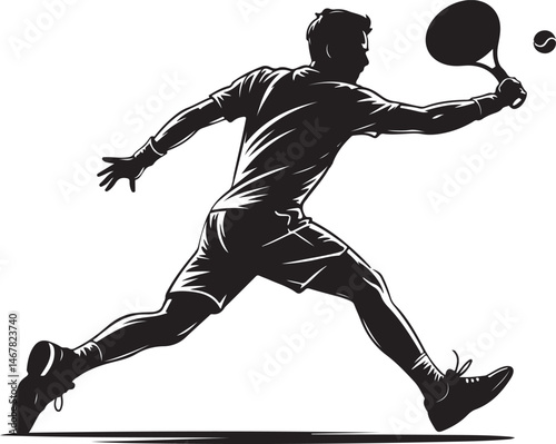Tennis Player Silhouette Vector in Action for Sports Design, Athletic Graphics, Sportsmanship, Fitness Art