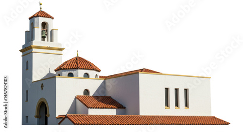 Isolated Spanish Colonial Revival Church with Red Tile Roof