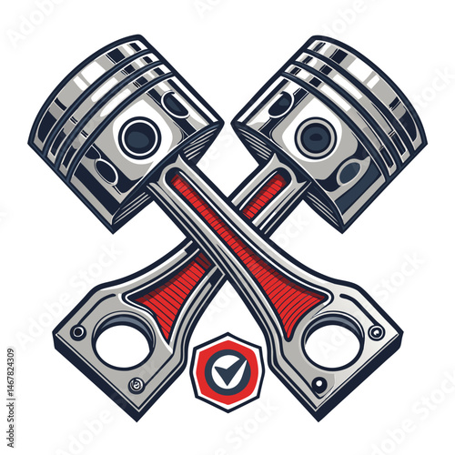 Render a hyperrealistic image of two metallic silver pistons, each shaped like a fist, crossing in a dramatic 'X' formation.  Highlight intricate mechanical details.
