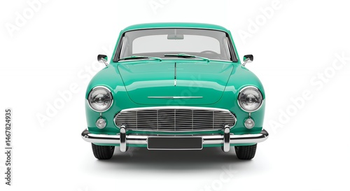 Teal vintage car front view isolated image