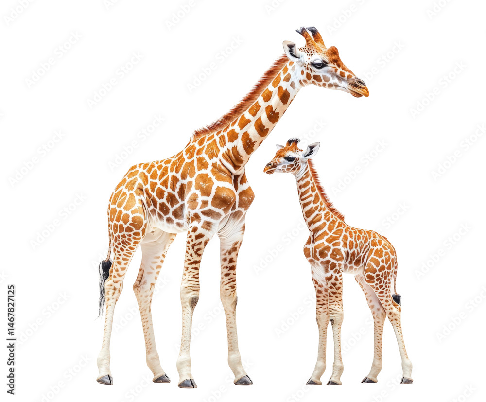 Naklejka premium Giraffes grazing together wildlife sanctuary animal natural habitat view isolated on transparent background