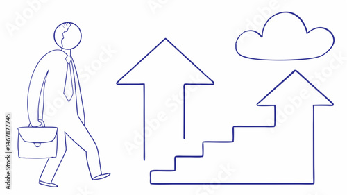Businessman climbing career ladder upward mobility success growth progress future ambition goals