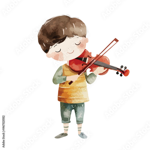 watercolor illustration of boy Musician clipart iso