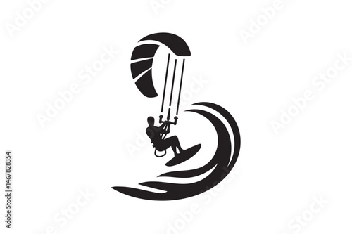 Kitesurfing icon silhouette illustration on white background.01
