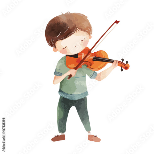 watercolor illustration of boy Musician clipart iso