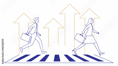 Business growth career advancement ambitious professionals striding towards success crossing paths