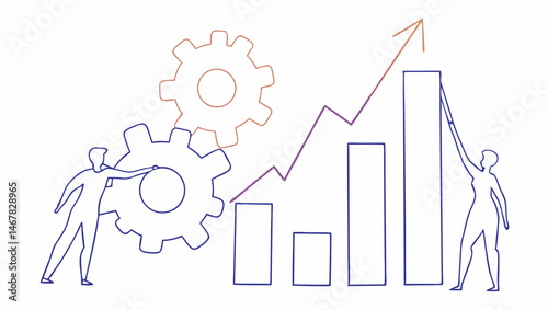 Teamwork drives growth collaborative success upward trend efficient processes synergy line art