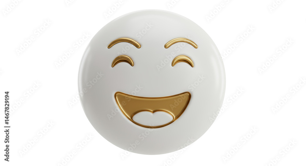 Fototapeta premium Isolated White and Gold Smiling Emoji for Positive Emotion
