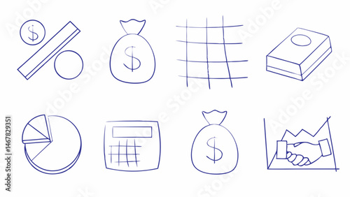 Hand drawn finance icons budget money growth and more Perfect for presentations reports Simple