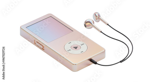 Isolated Retro MP3 Player with Headphones, Music Device