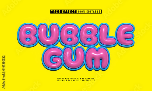 Editable bubble gum 3D text effect in balloon style, fun and vibrant