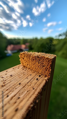 Close-Up of Rough Wooden Edge with Partially Peeled Bark