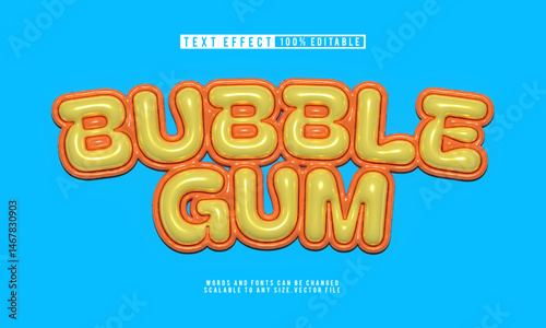 Editable bubble gum 3D text effect in balloon style, fun and vibrant