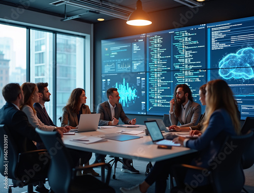 Group of IT Professionals Collaborating in Modern Office – Technology Teamwork and Innovation