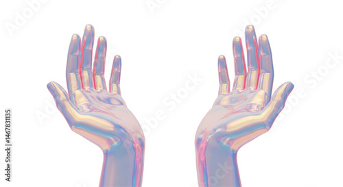 Isolated Holographic Hands Reaching Upward