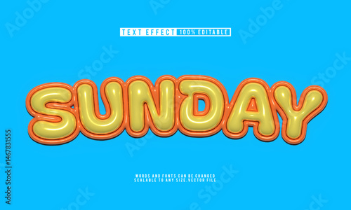 Editable Sunday text 3D with balloon style text effect, bright and fun
