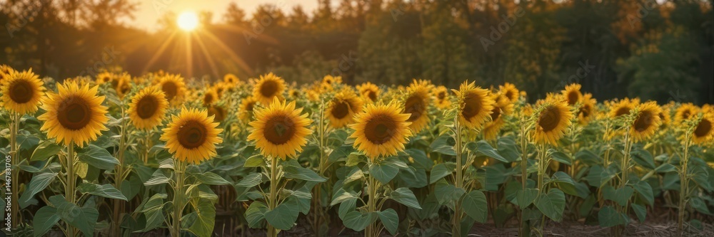 Naklejka premium Sunflowers bowing, amber hues, late season growth, yellow, rural, texture